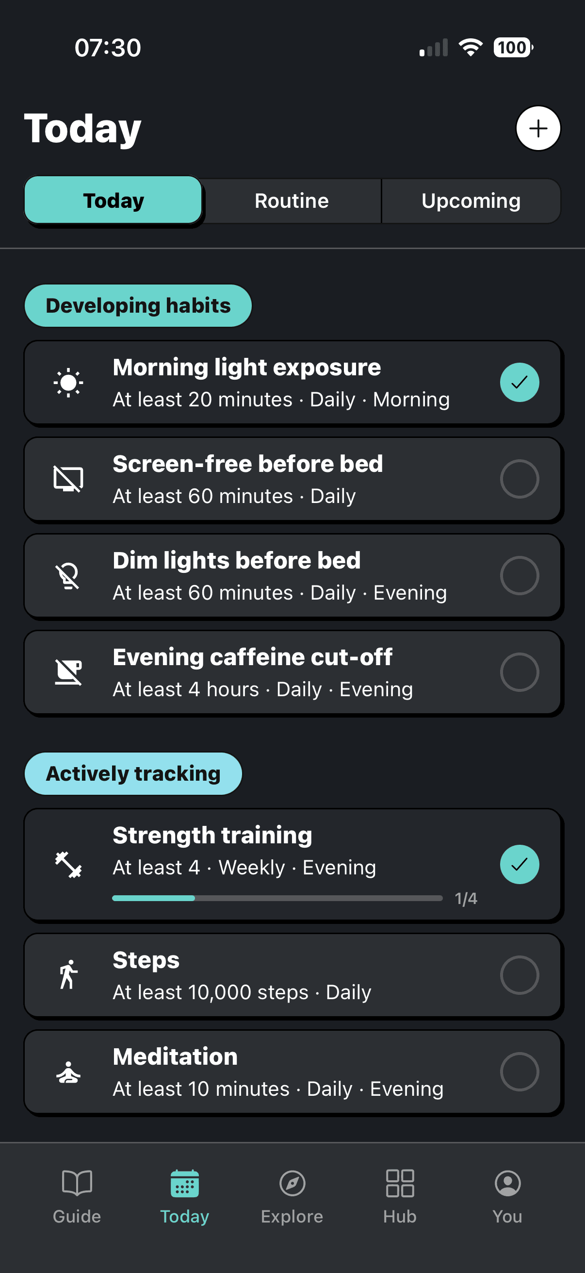 Today screen with daily habits